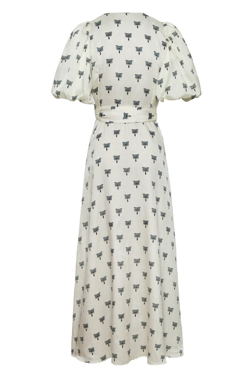 Ermita Martellato Silk Midi Dress / Ivory - Black Polka Palms